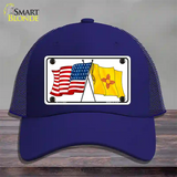 New Mexico Crossed US Flag Novelty License Plate Hat Mesh / Royal Blue