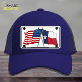 Texas Crossed US Flag Novelty License Plate Hat Mesh / Royal Blue