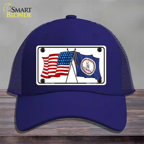 Virginia Crossed US Flag Novelty License Plate Hat Mesh / Royal Blue