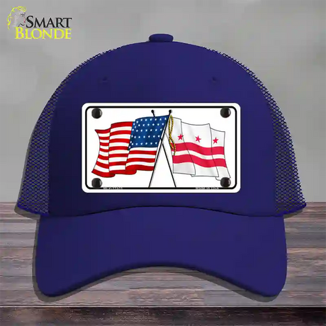 Washington DC Crossed US Flag Novelty License Plate Hat Mesh / Royal Blue