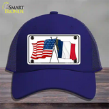 France Crossed US Flag Novelty License Plate Hat Mesh / Royal Blue