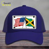 Jamaica Crossed US Flag Novelty License Plate Hat Mesh / Royal Blue