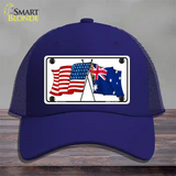 Australia Crossed US Flag Novelty License Plate Hat Mesh / Royal Blue