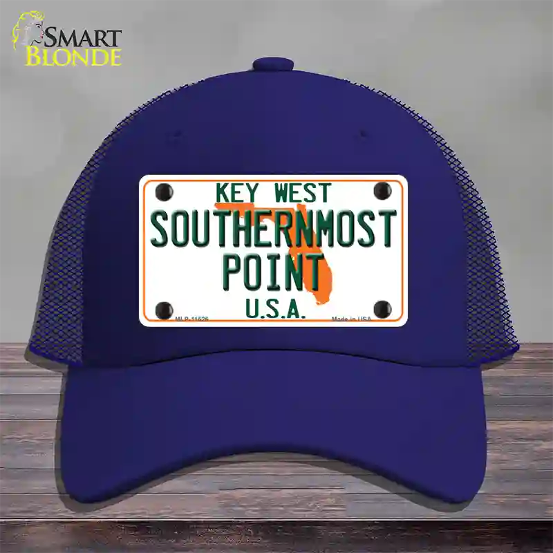 Key West Southernmost Point Novelty License Plate Hat Mesh / Royal Blue