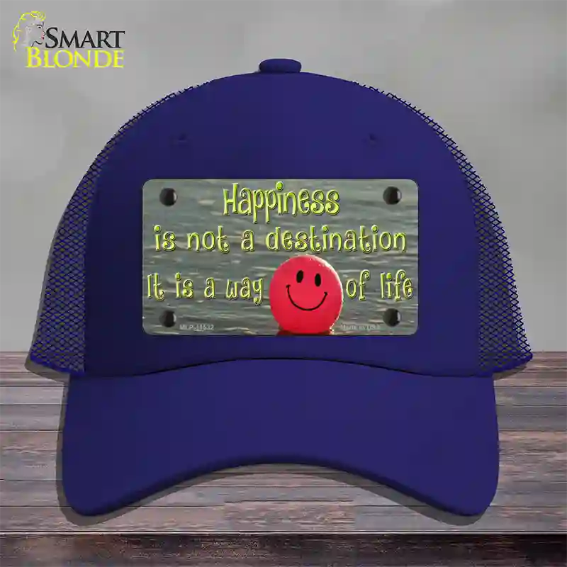 Happiness Way Of Life Ball Novelty License Plate Hat Mesh / Royal Blue