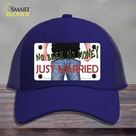 No Beer No Money Just Married Novelty License Plate Hat Mesh / Royal Blue