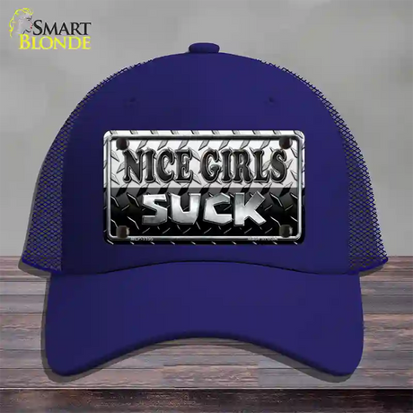 Nice Girls Suck Novelty License Plate Hat Mesh / Royal Blue