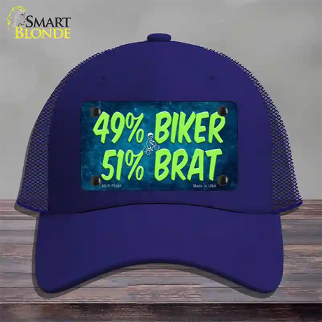 49% Biker 51% Brat Novelty License Plate Hat Mesh / Royal Blue