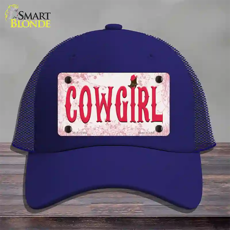 Cowgirl Pink Novelty License Plate Hat Mesh / Royal Blue