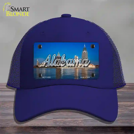 Alabama City Skyline State Novelty License Plate Hat Mesh / Royal Blue