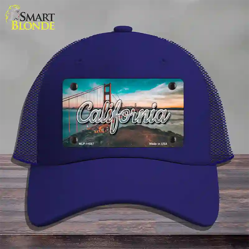 California Golden Gate Bridge State Novelty License Plate Hat Mesh / Royal Blue