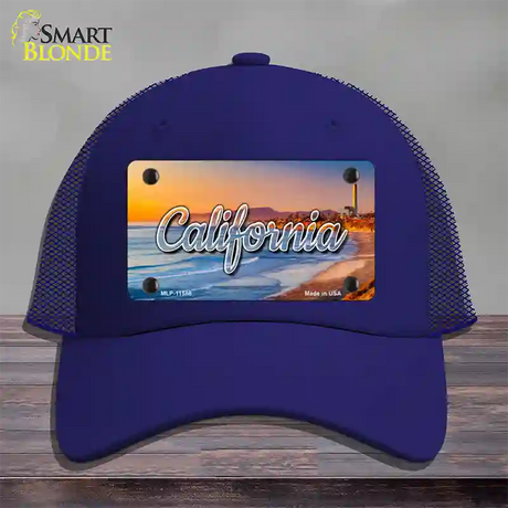 California Beach State Novelty License Plate Hat Mesh / Royal Blue