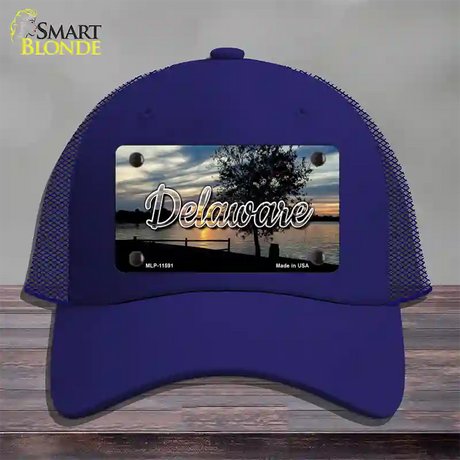 Delaware River Sunset State Novelty License Plate Hat Mesh / Royal Blue