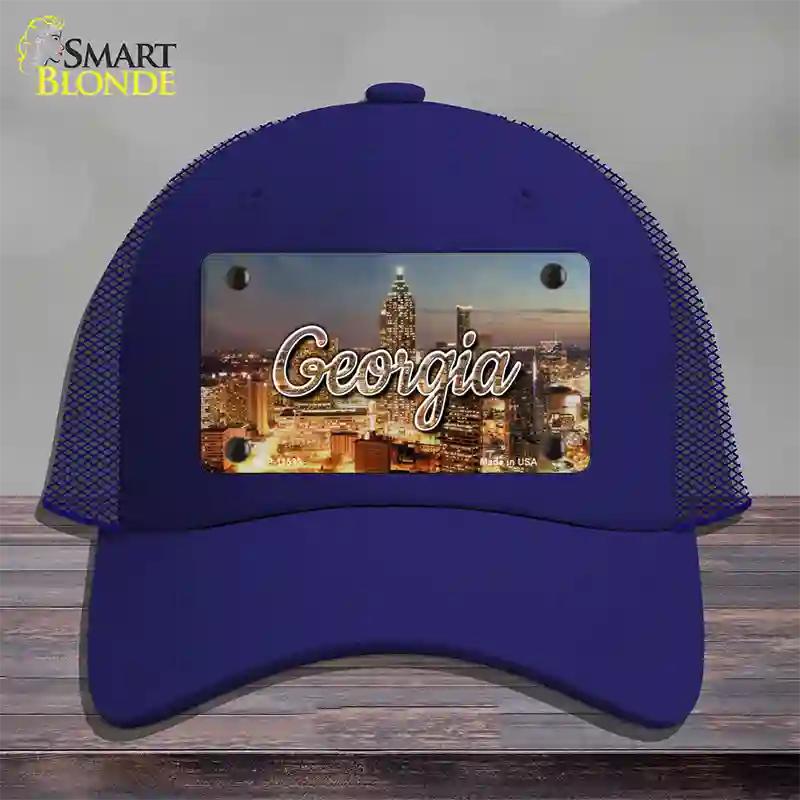 Georgia City Lights State Novelty License Plate Hat Mesh / Royal Blue