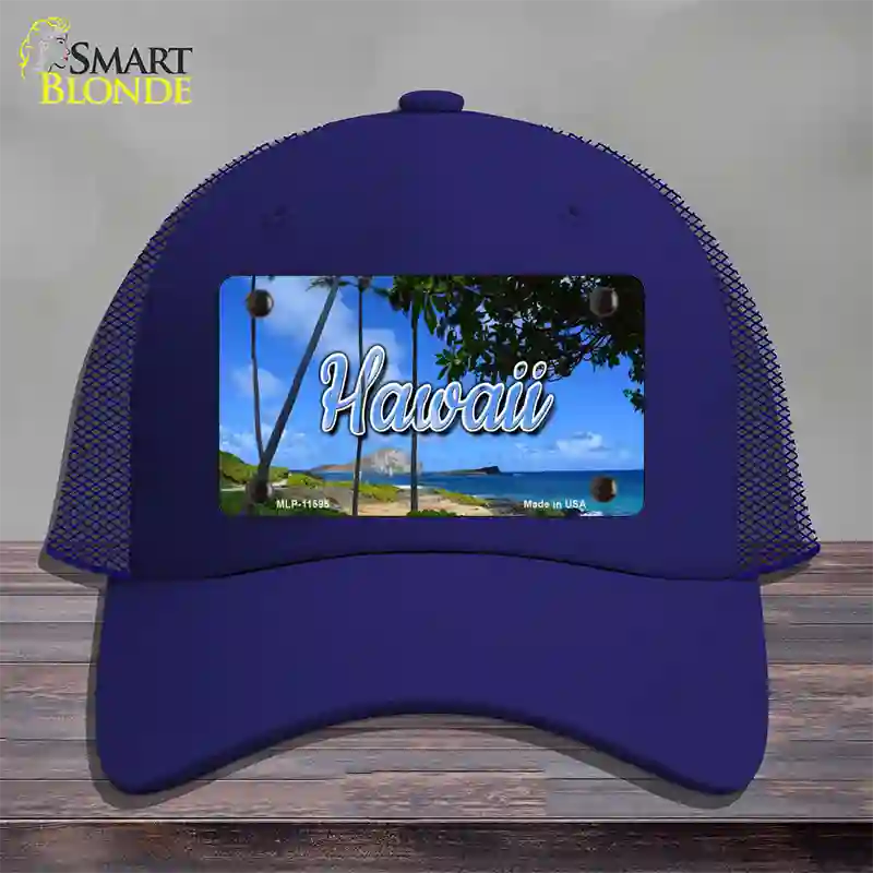 Hawaii Palm Trees State Novelty License Plate Hat Mesh / Royal Blue