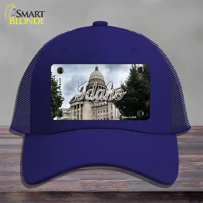 Idaho Capital Building State Novelty License Plate Hat Mesh / Royal Blue