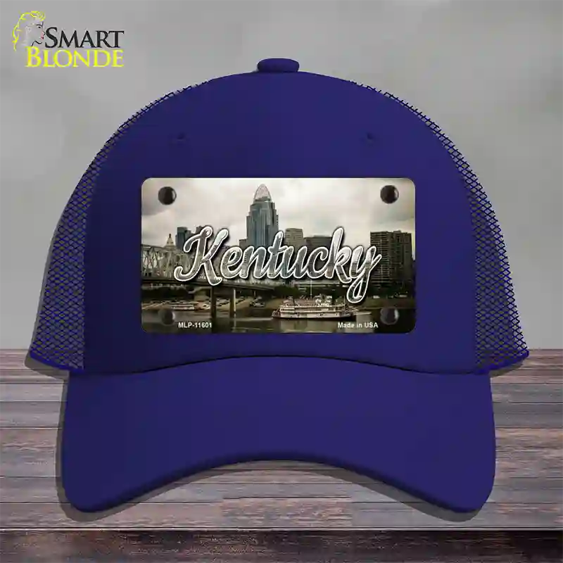 Kentucky City Skyline State Novelty License Plate Hat Mesh / Royal Blue