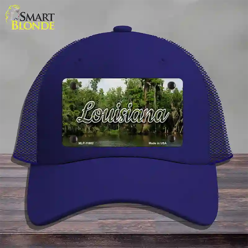 Louisiana Swamp State Novelty License Plate Hat Mesh / Royal Blue