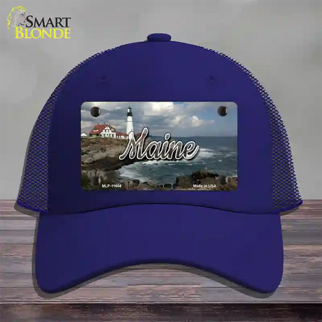 Maine Lighthouse Beach State Novelty License Plate Hat Mesh / Royal Blue