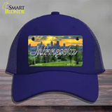 Minnesota City Skyline Sunset State Novelty License Plate Hat Mesh / Royal Blue