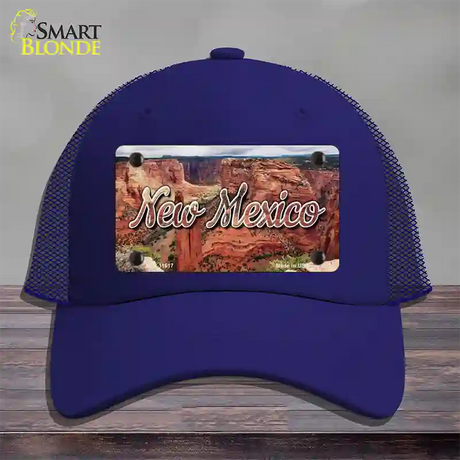 New Mexico Red Canyon State Novelty License Plate Hat Mesh / Royal Blue