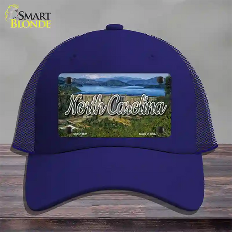 North Carolina Dam State Novelty License Plate Hat Mesh / Royal Blue