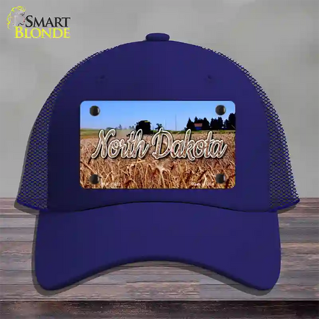 North Dakota Wheat Farm State Novelty License Plate Hat Mesh / Royal Blue