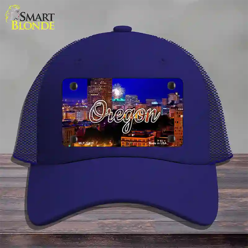 Oregon Firework City Lights State Novelty License Plate Hat Mesh / Royal Blue