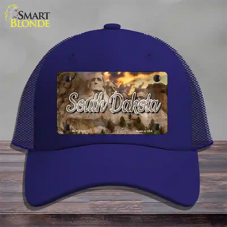 South Dakota Mt Rushmore State Novelty License Plate Hat Mesh / Royal Blue