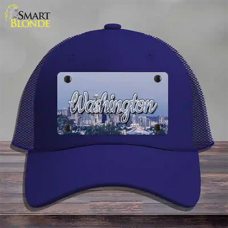 Washington Space Needle State Novelty License Plate Hat Mesh / Royal Blue