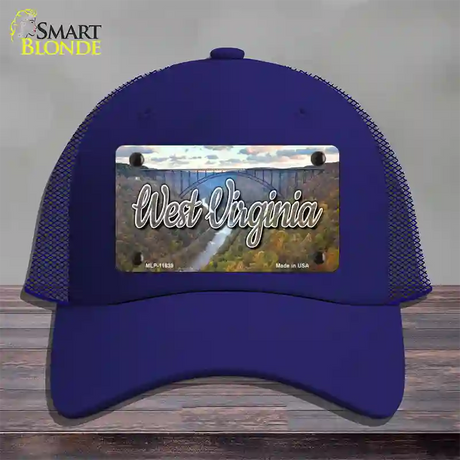 West Virginia River Bridge State Novelty License Plate Hat Mesh / Royal Blue