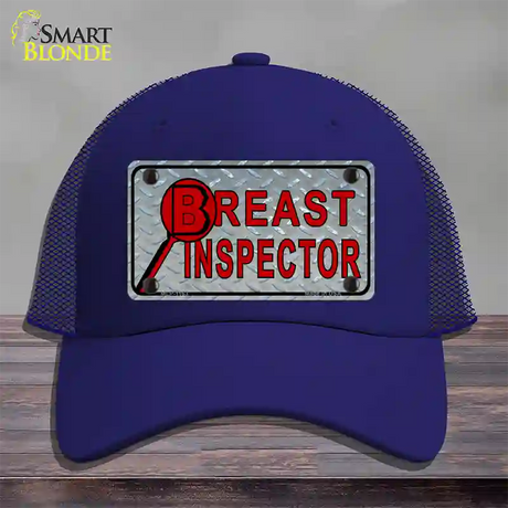 Breast Inspector Novelty License Plate Hat Mesh / Royal Blue