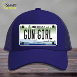 Gun Girl Michigan Novelty License Plate Hat Mesh / Royal Blue