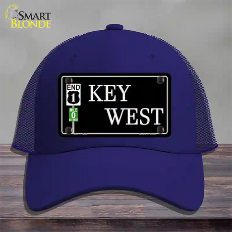 Key West Highway Sign Novelty License Plate Hat Mesh / Royal Blue