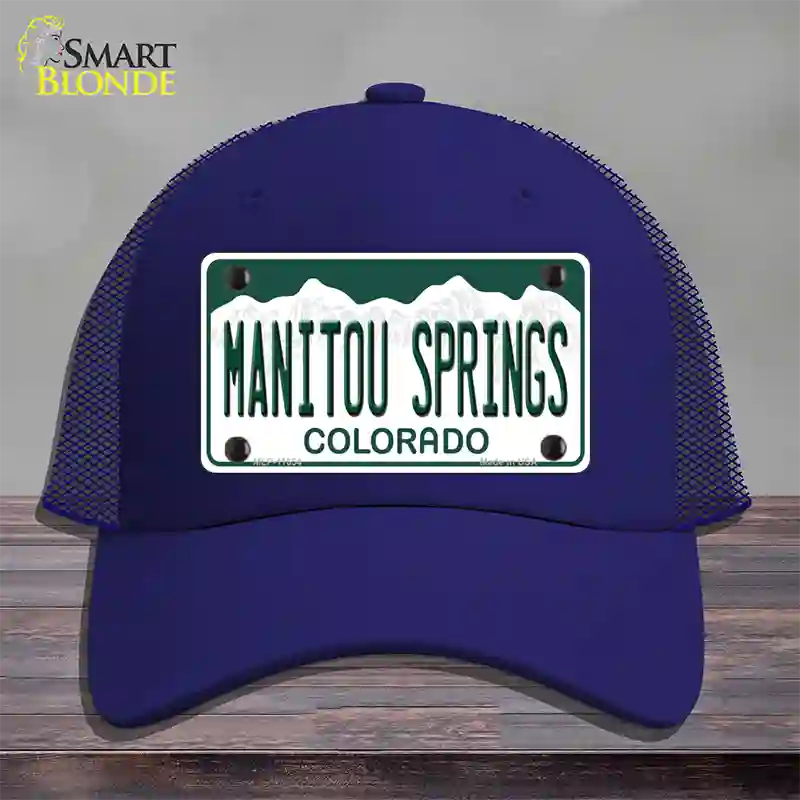 Manitou Springs Colorado Novelty License Plate Hat Mesh / Royal Blue