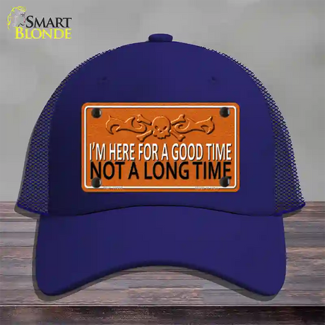 Here For A Good Time Novelty License Plate Hat Mesh / Royal Blue