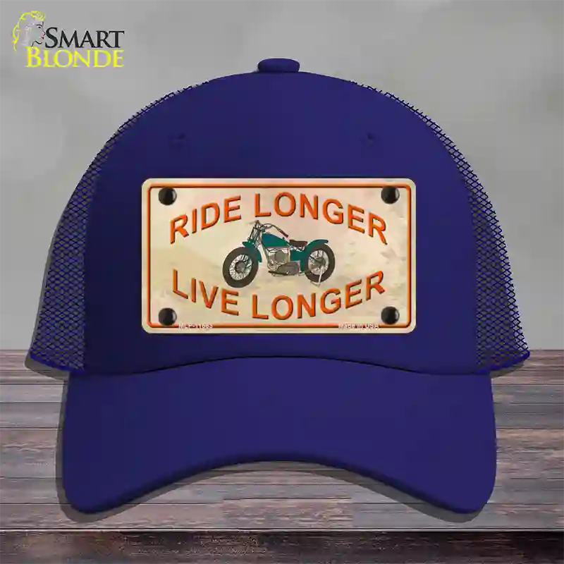 Ride Longer Live Longer Novelty License Plate Hat Mesh / Royal Blue