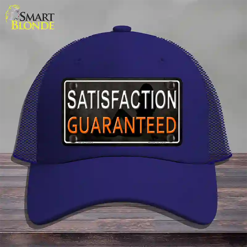 Satisfaction Guaranteed Novelty License Plate Hat Mesh / Royal Blue