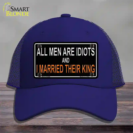 All Men Are Idiots Novelty License Plate Hat Mesh / Royal Blue