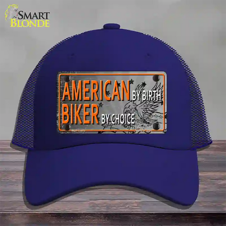 American Biker Novelty License Plate Hat Mesh / Royal Blue