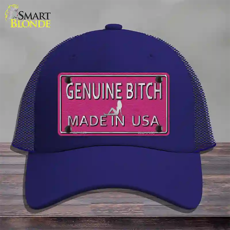 Genuine Bitch Made In USA Novelty License Plate Hat Mesh / Royal Blue