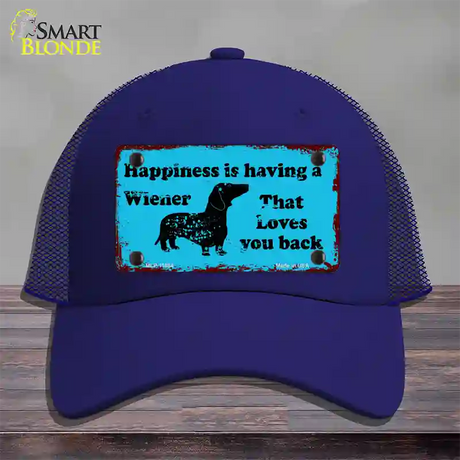 Happiness Is Having A Wiener Novelty License Plate Hat Mesh / Royal Blue