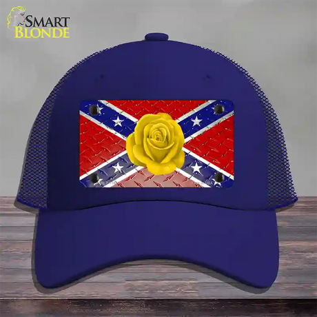 Confederate Flag With Yellow Rose Novelty License Plate Hat Mesh / Royal Blue