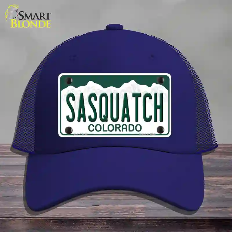 Sasquatch Colorado Novelty License Plate Hat Mesh / Royal Blue