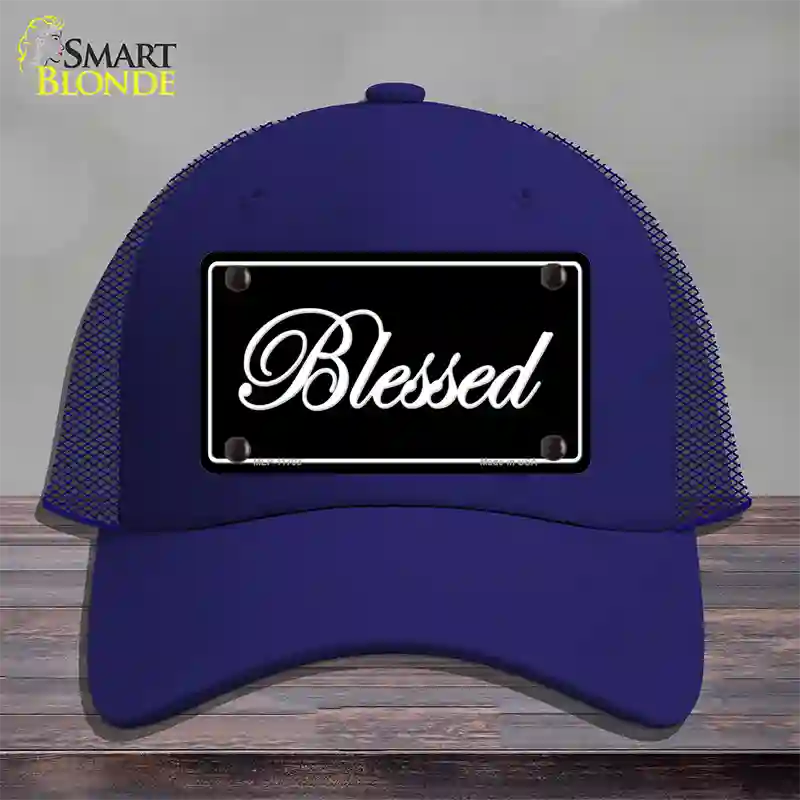 Blessed Black Novelty License Plate Hat Mesh / Royal Blue