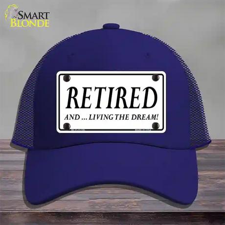 Retired And Living The Dream Novelty License Plate Hat Mesh / Royal Blue