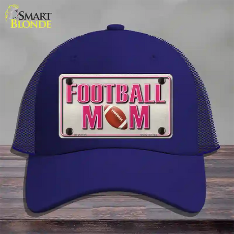 Football Mom Novelty License Plate Hat Mesh / Royal Blue