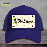 Welcome Bee Novelty License Plate Hat Mesh / Royal Blue