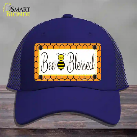 Bee Blessed Simple Novelty License Plate Hat Mesh / Royal Blue