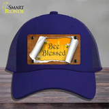 Bee Blessed Scroll Novelty License Plate Hat Mesh / Royal Blue